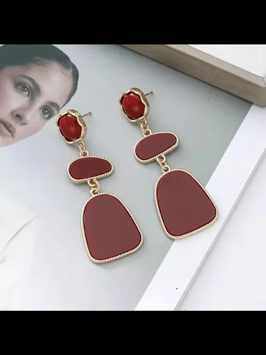 Red and Gold Drop Statement Earrings - Picture 2 of 6